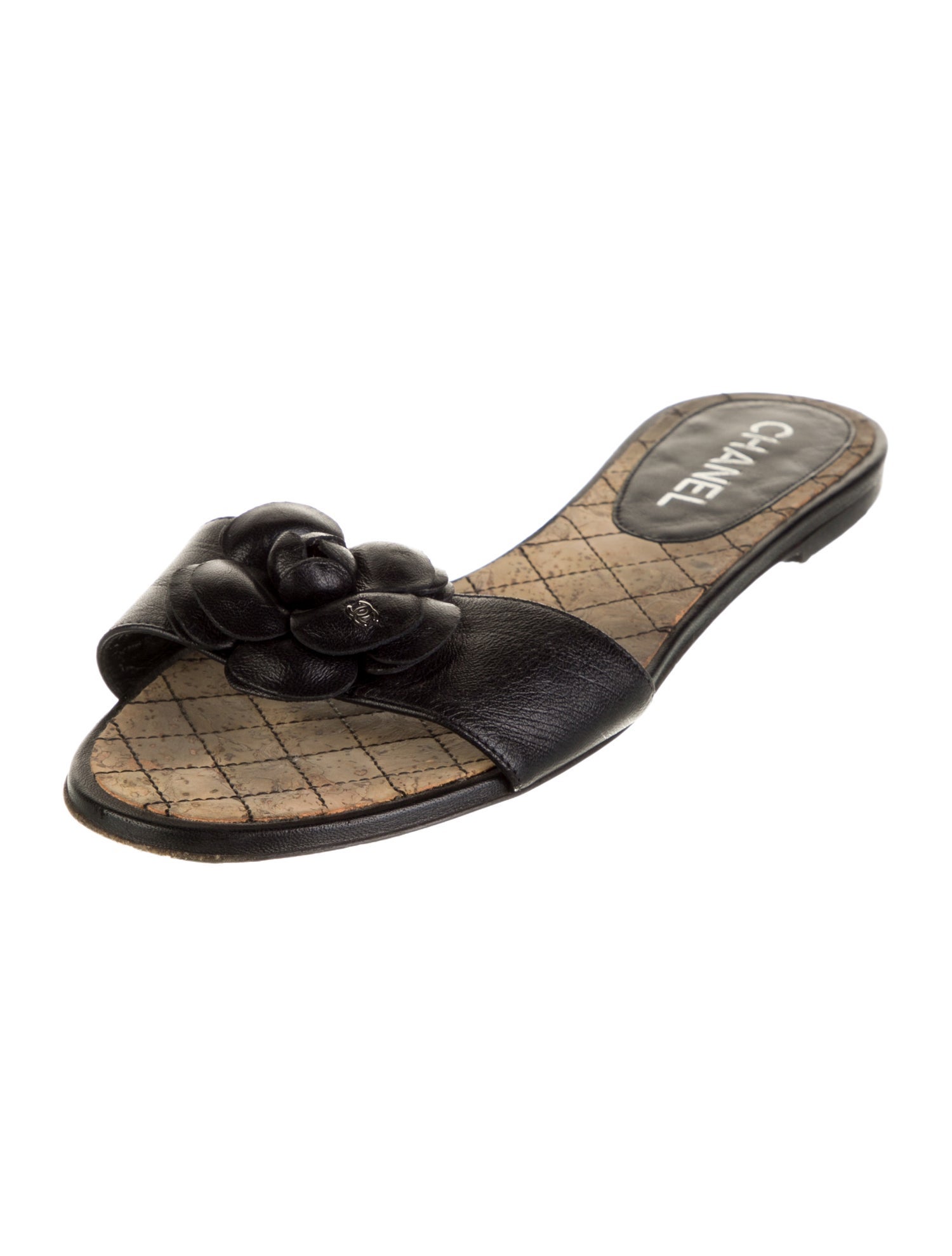 Chanel Interlocking CC Logo Leather Slides